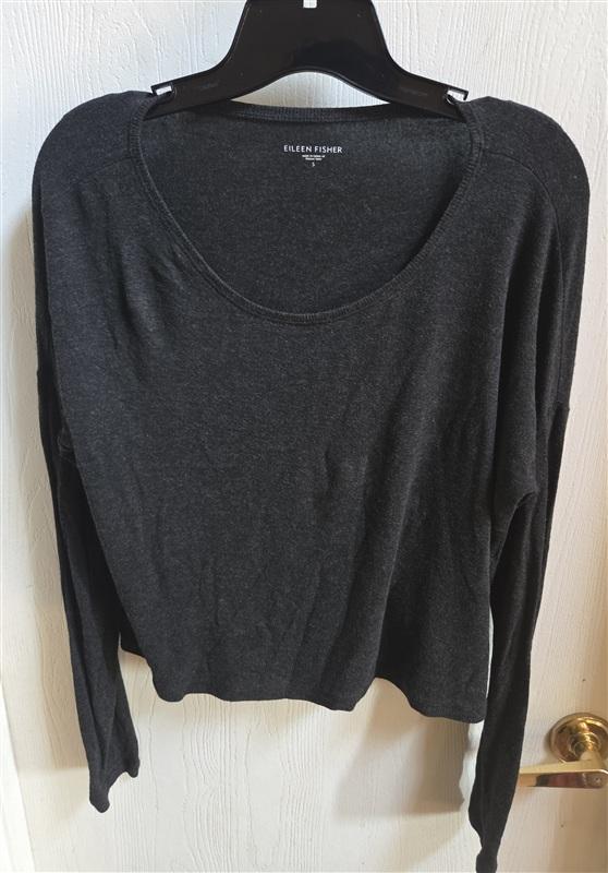NWOT Eileen Fisher S Black Marled Long Sleeve Crop T-Shirt 136374