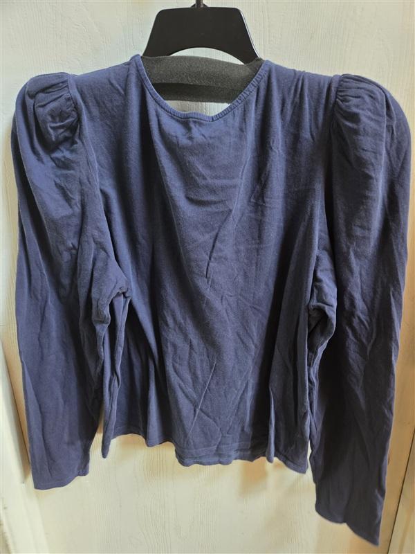 NWT Self Contrast LG Long Sleeve Knit Tee Shirt Keyhole Puff Shoulder 136377