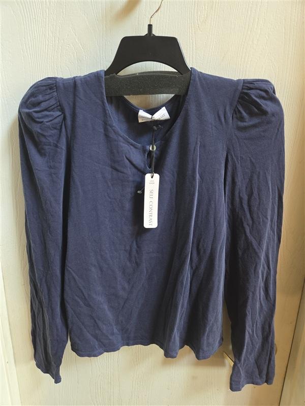 NWT Self Contrast LG Long Sleeve Knit Tee Shirt Keyhole Puff Shoulder 136377