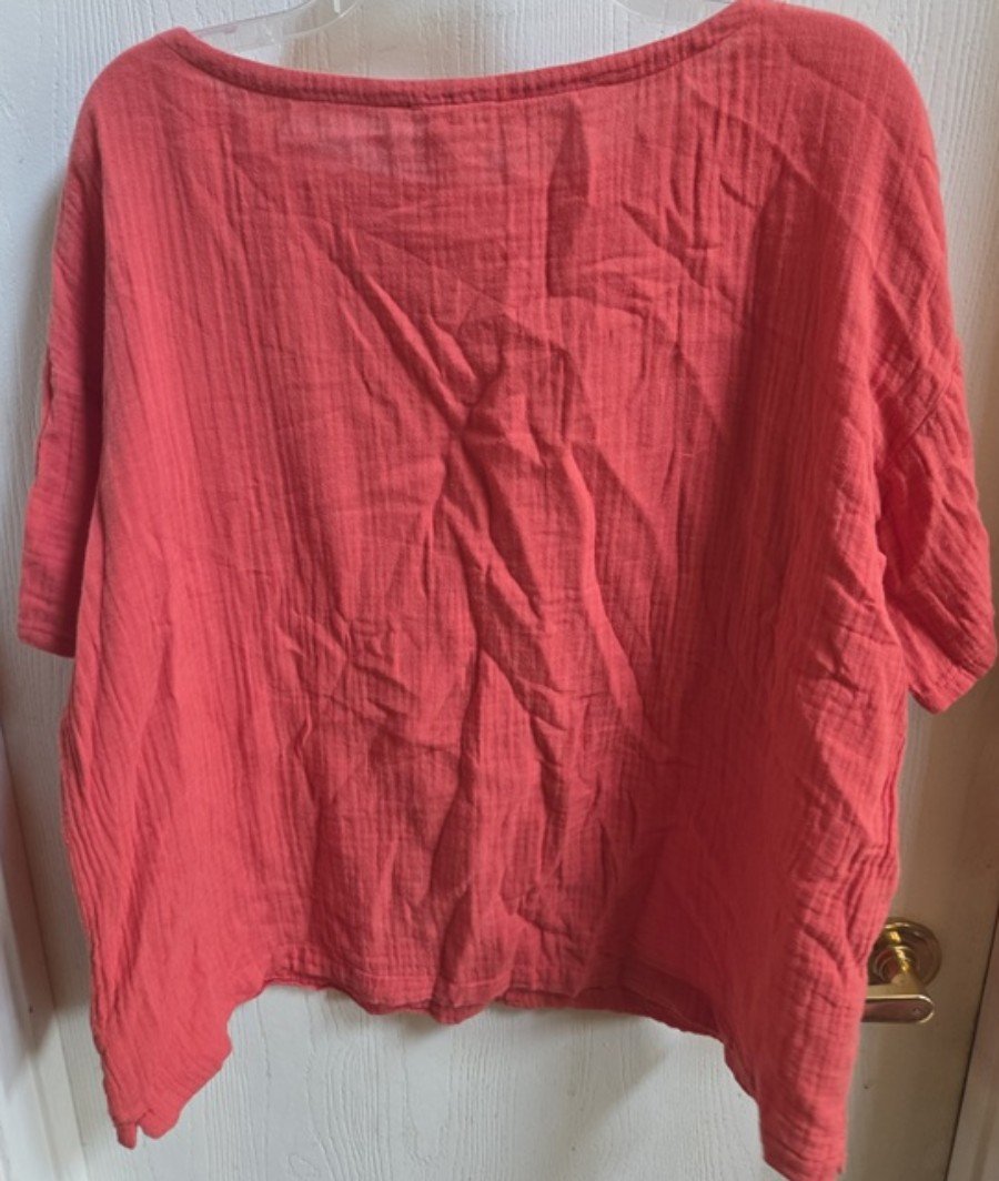 PO Eileen Fisher L Solid Orange Round Collar Gauze Shirt 136379