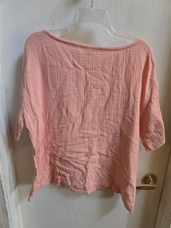 PO Eileen Fisher L Solid Peach Round Collar Gauze Shirt 136383