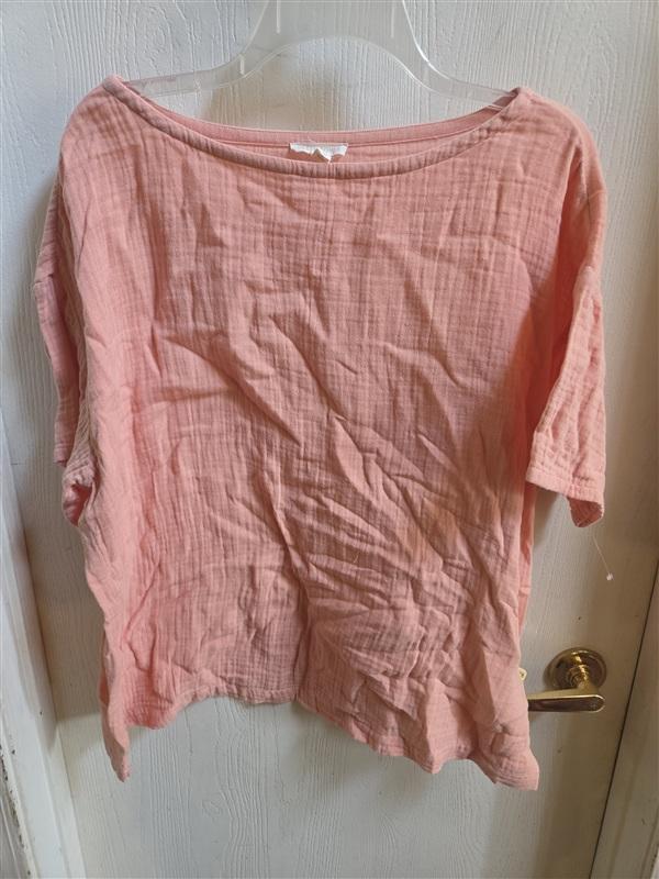PO Eileen Fisher L Solid Peach Round Collar Gauze Shirt 136383
