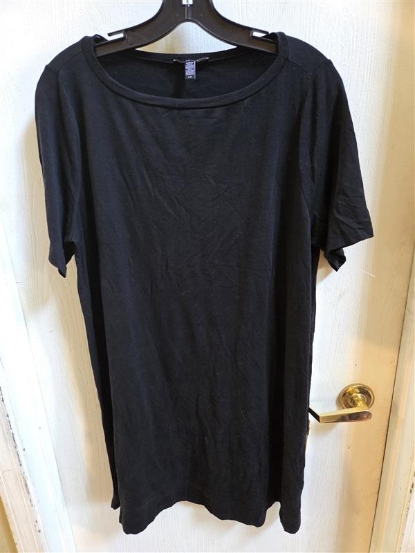 PO Eileen Fisher M Cotton Blend Scoop Neck Mini Dress Black 136384