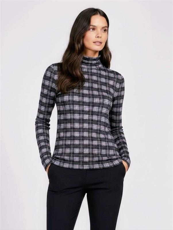 NWOT Vince XS/S Muted Plaid Long Sleeve Turtleneck Top 136386