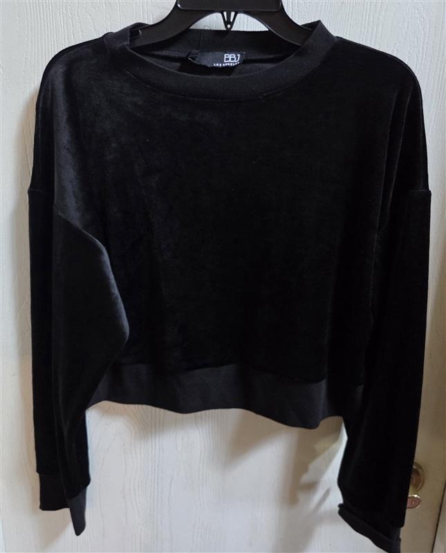 NWOT BBJ Los Angeles S Black Velvet Long Sleeve Crop Blouse 136387