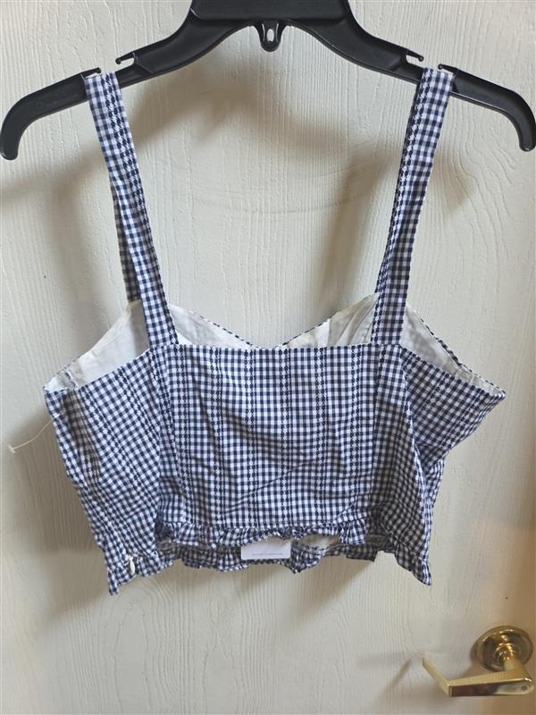 NWT Anthropologie J.O.A. Large Ruffled Hem Crop Top Blue Gingham Check 136388