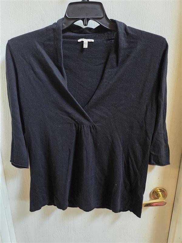 PO Eileen Fisher M Cashmere Blend Sweater Collared V neck Black 136389