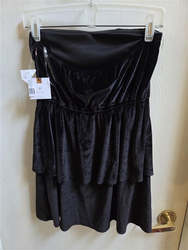 NWT Originality M Tiered Black Velvet Strapless Midi Dress 136392