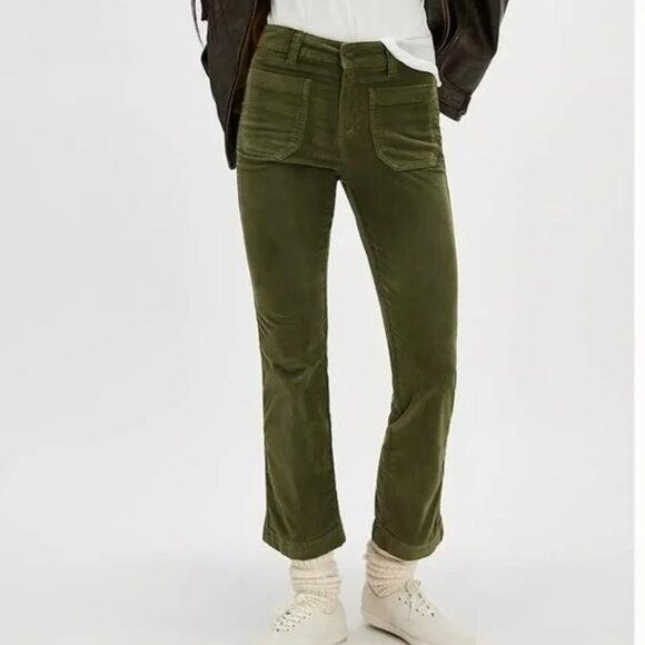 NWOT Free People 2 High Time Velvet Kick Flare Pants Green 136393