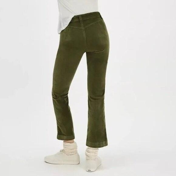 NWOT Free People 2 High Time Velvet Kick Flare Pants Green 136393