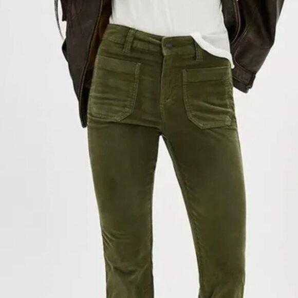NWOT Free People 2 High Time Velvet Kick Flare Pants Green 136393