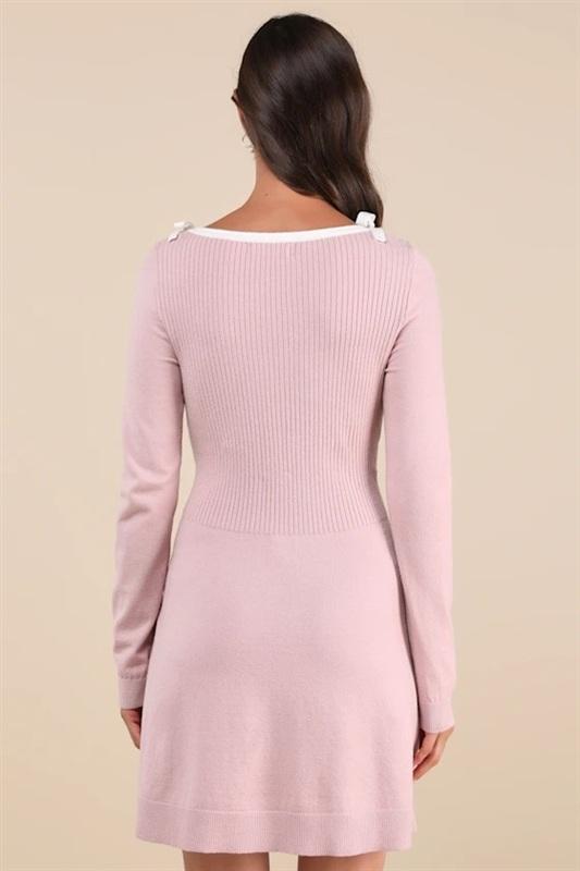 NWOTD Lulu's L Perfect Outcome Mauve Pink Long Sleeve Sweater Mini Dress 136400