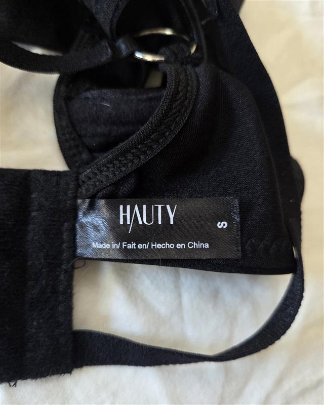 NWOT Hauty SM DEMI Wirefree Black CAGE BRA Silver Rings 136401