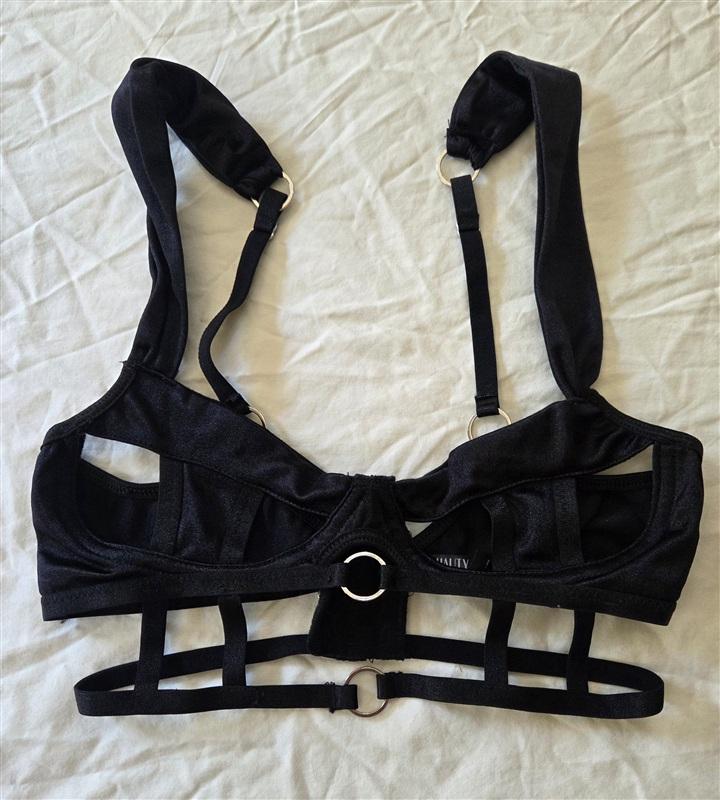 NWOT Hauty SM DEMI Wirefree Black CAGE BRA Silver Rings 136401