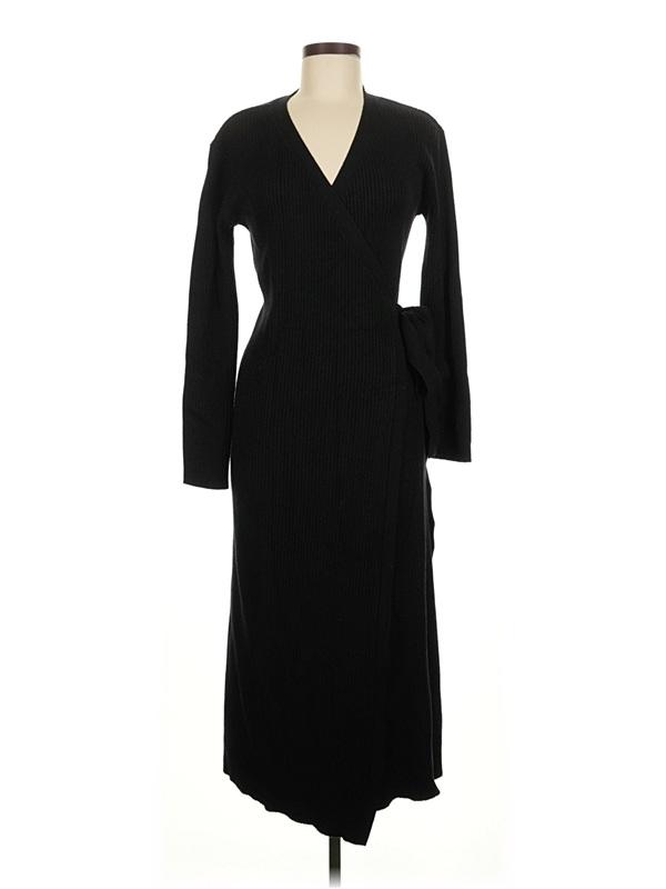 NWOT Wayf S Long Sleeve Midi Wrap Dress Black 136404