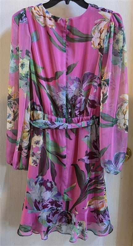 NWT Alex Marie 12 Laurel Chiffon Floral Wrap Mini Dress Pink Fandango 136405