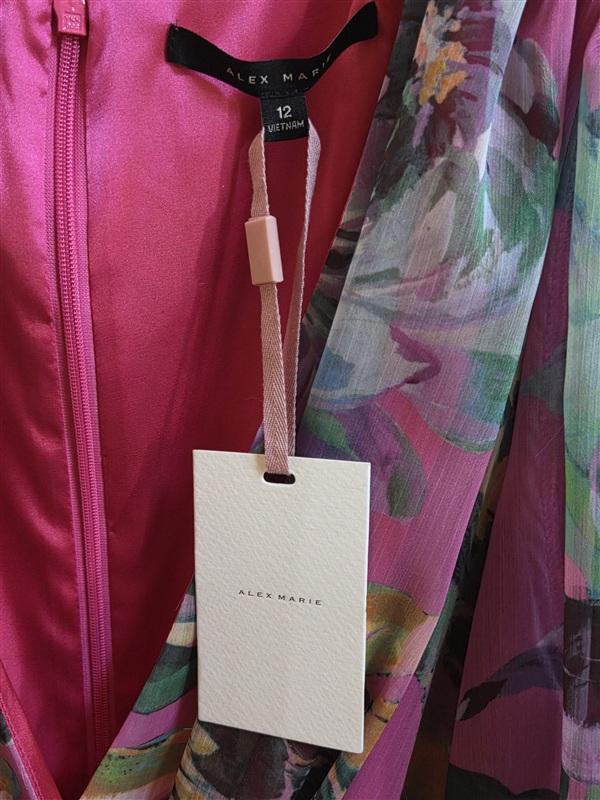 NWT Alex Marie 12 Laurel Chiffon Floral Wrap Mini Dress Pink Fandango 136405
