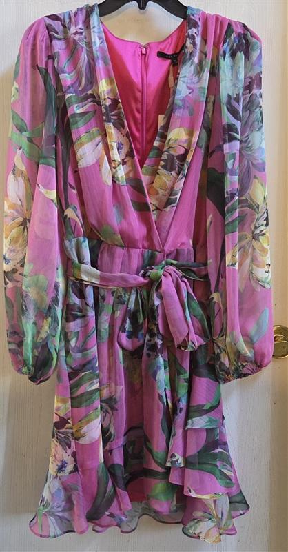 NWT Alex Marie 12 Laurel Chiffon Floral Wrap Mini Dress Pink Fandango 136405