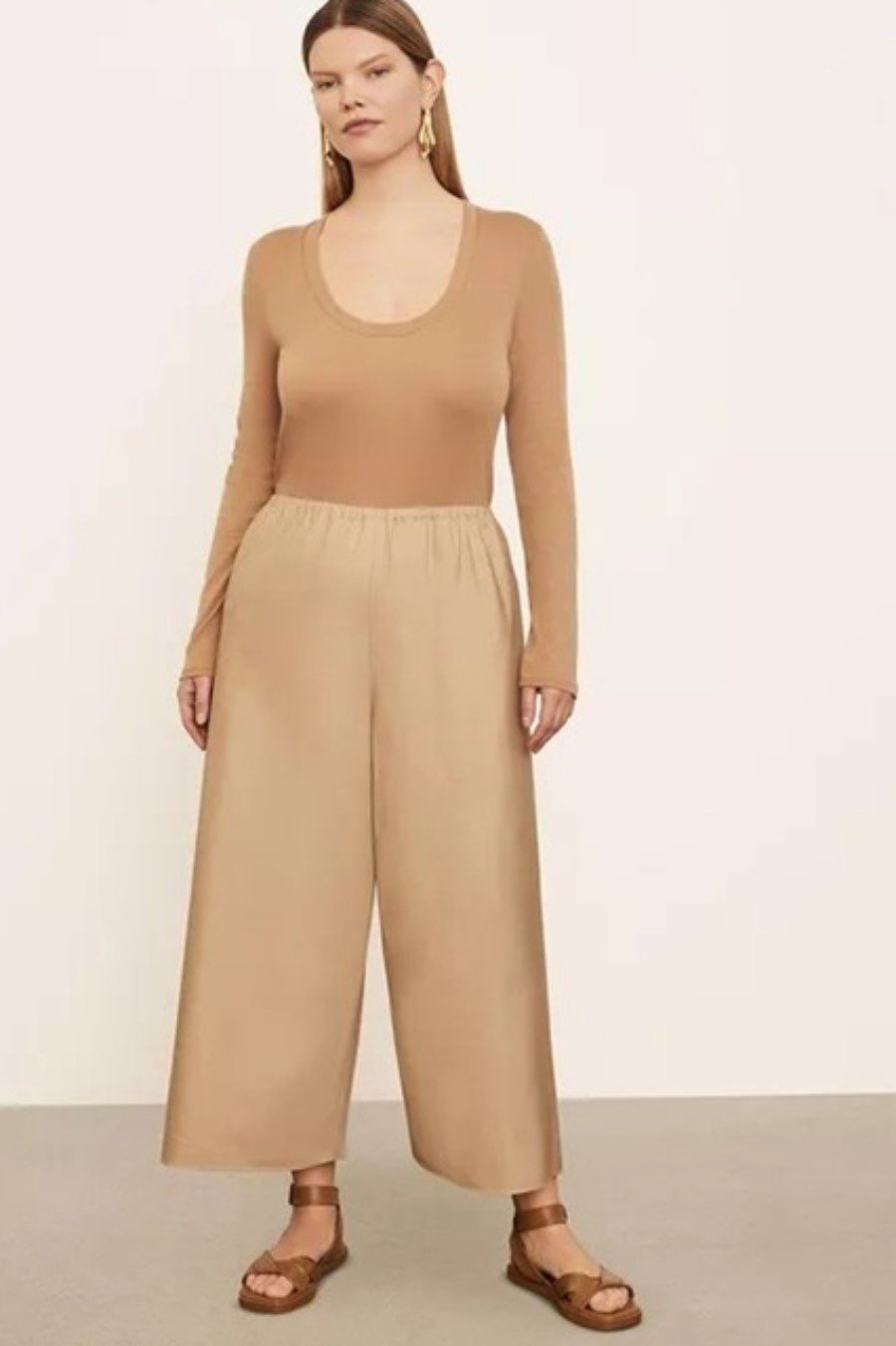 NWOT Vince 2x Poplin Bias Culotte Wide Leg Ankle Pants Beige Tan 136408