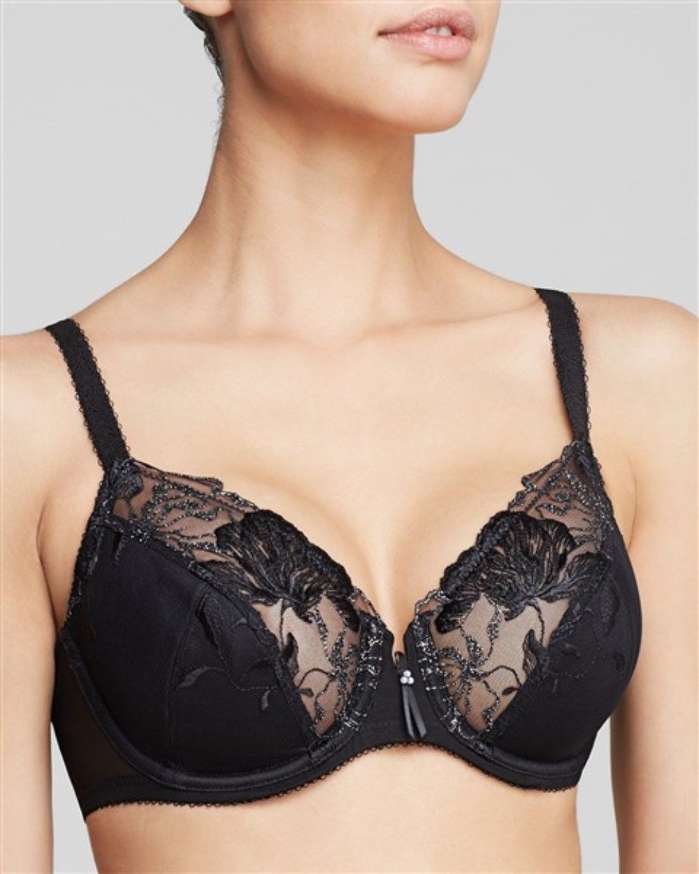 NWT Wacoal 34D In Bloom Underwire Bra 855237 Black Silver 136423