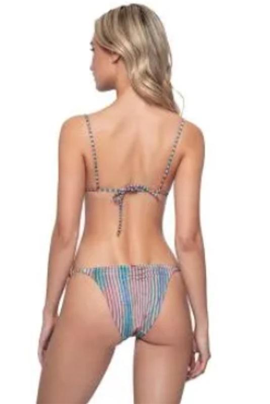 NWT Pilyq L Nirvana Luna Top & Stripe Bikini Full Bottom Swim Set Shimmer 136439