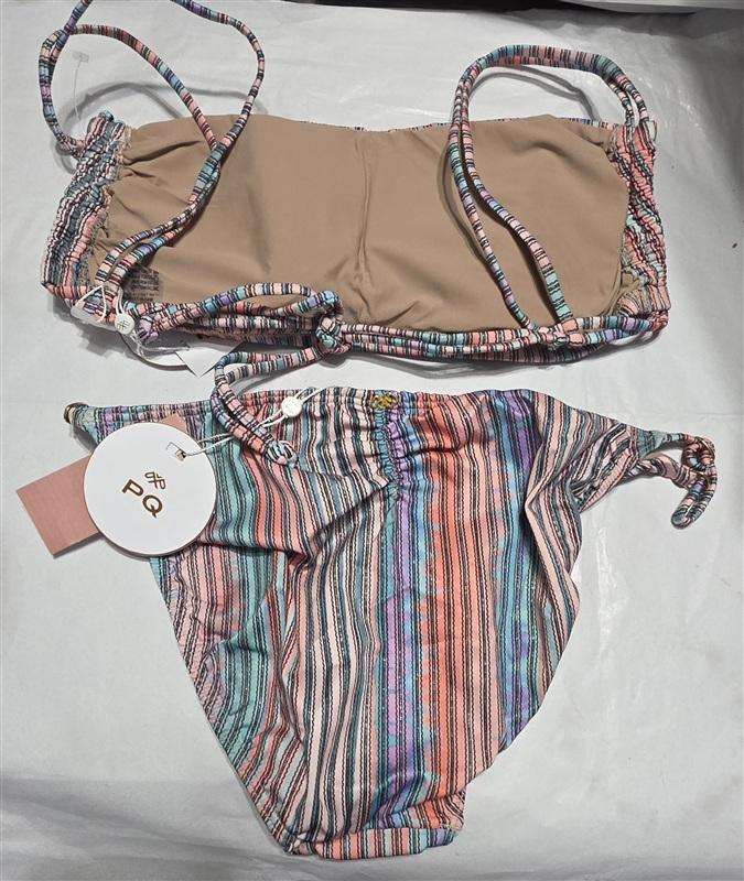 NWT Pilyq L Nirvana Luna Top & Stripe Bikini Full Bottom Swim Set Shimmer 136439