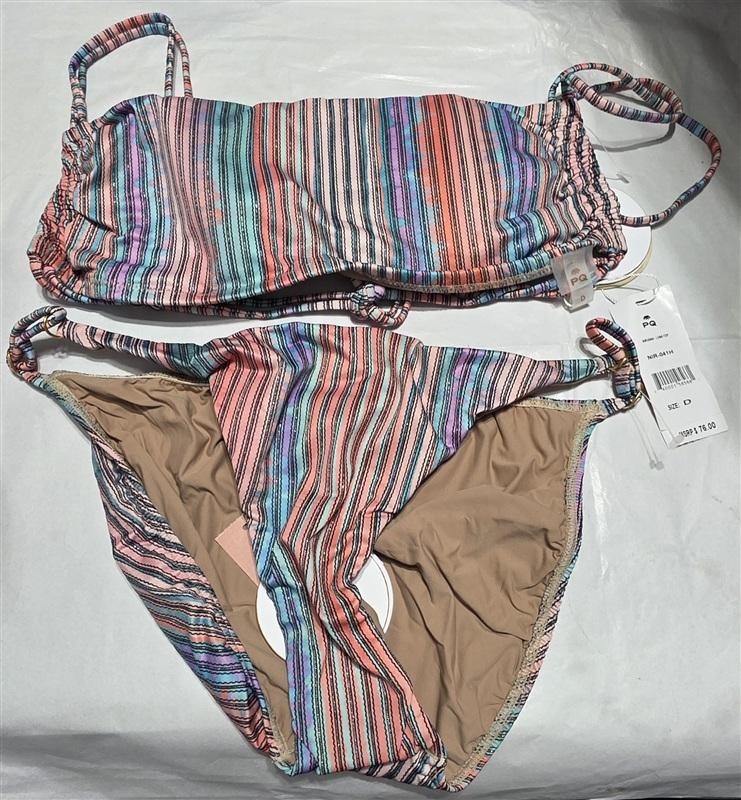 NWT Pilyq L Nirvana Luna Top & Stripe Bikini Full Bottom Swim Set Shimmer 136439