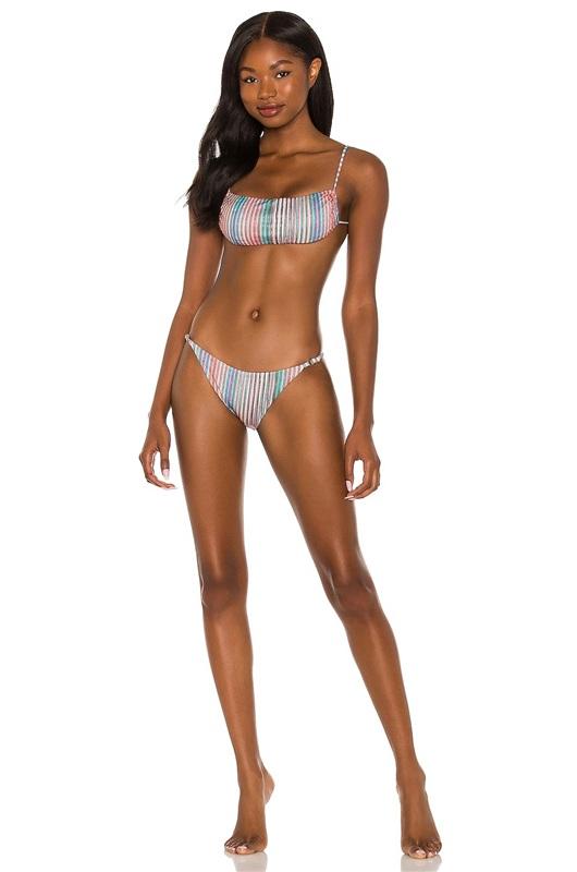 NWT Pilyq L Nirvana Luna Top & Stripe Bikini Full Bottom Swim Set Shimmer 136439