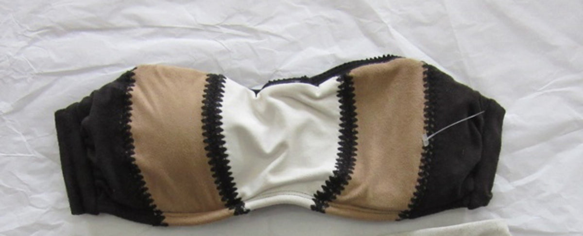 NWOT Pilyq Sahara S Stitched Suede Bandeau Bikini Top & Cheeky Bottom Set 136440
