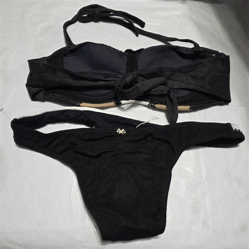NWOT Pilyq Sahara S Stitched Suede Bandeau Bikini Top & Cheeky Bottom Set 136440