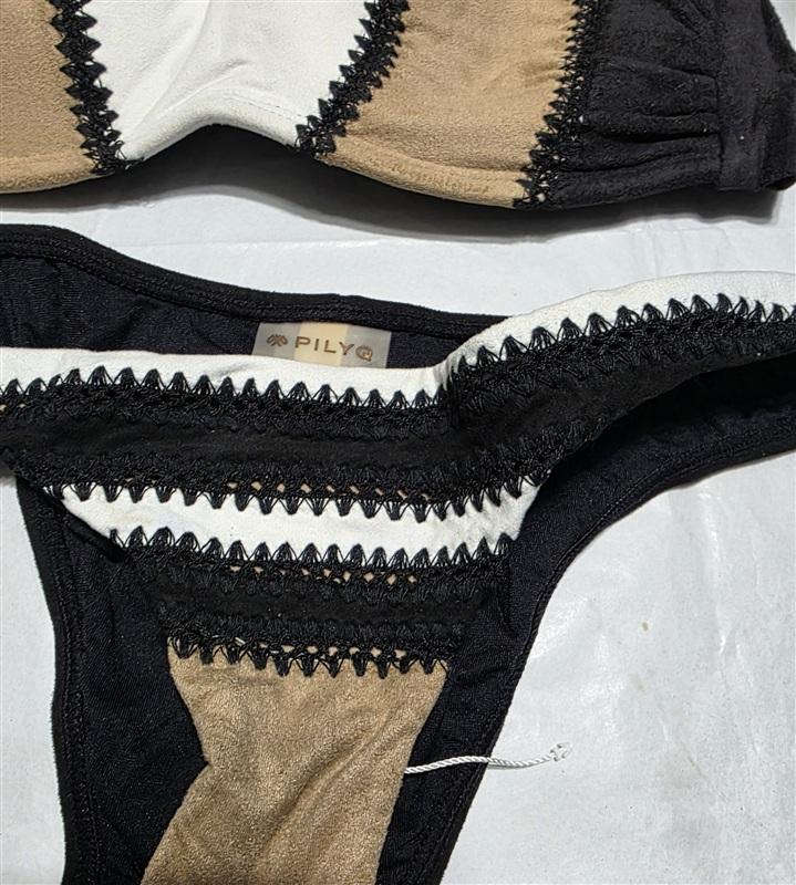 NWOT Pilyq Sahara S Stitched Suede Bandeau Bikini Top & Cheeky Bottom Set 136440