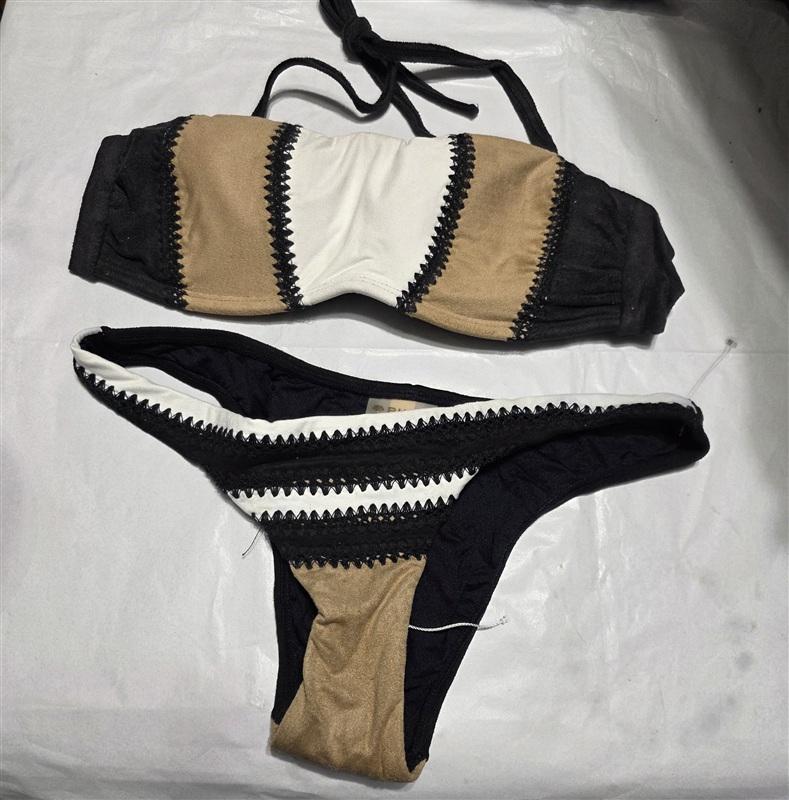 NWOT Pilyq Sahara S Stitched Suede Bandeau Bikini Top & Cheeky Bottom Set 136440