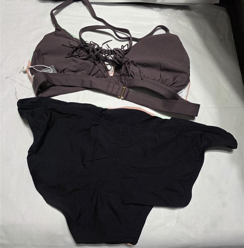NWOT PIlyq Rivera Color Block L Triangle Bikini Swim Top Bottom Pink Mint 136441