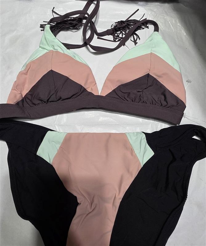 NWOT PIlyq Rivera Color Block L Triangle Bikini Swim Top Bottom Pink Mint 136441