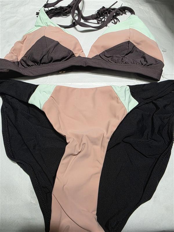 NWOT PIlyq Rivera Color Block L Triangle Bikini Swim Top Bottom Pink Mint 136441