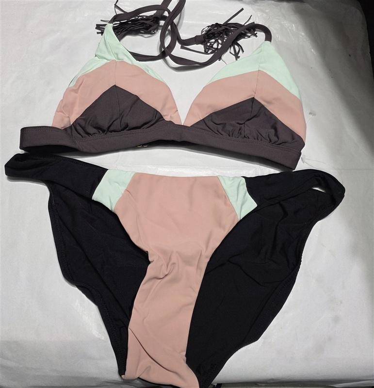 NWOT PIlyq Rivera Color Block L Triangle Bikini Swim Top Bottom Pink Mint 136441