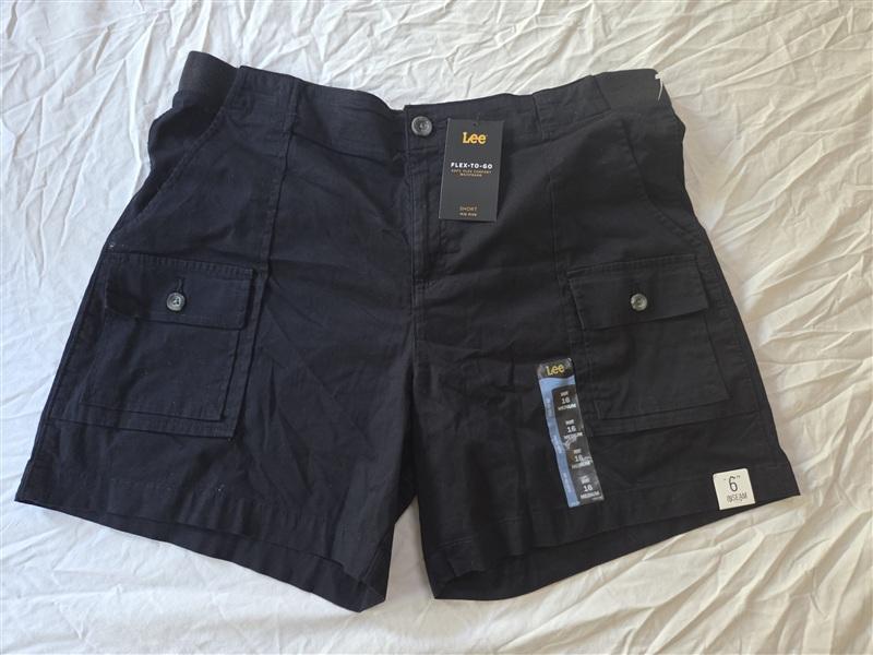 NWT Lee 16 Flex To Go Shorts Mid Rise Black 6" Inseam 136453