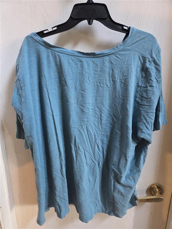 PO Eileen Fisher 3X Blue Organic Cotton V Neck Short Sleeve T Shirt 136345