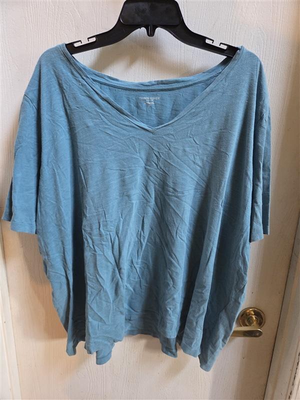 PO Eileen Fisher 3X Blue Organic Cotton V Neck Short Sleeve T Shirt 136345