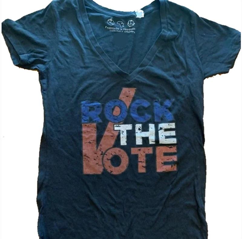 NWOT Thread for Thought Small Rock the Vote T-Shirt Black Tee 136459