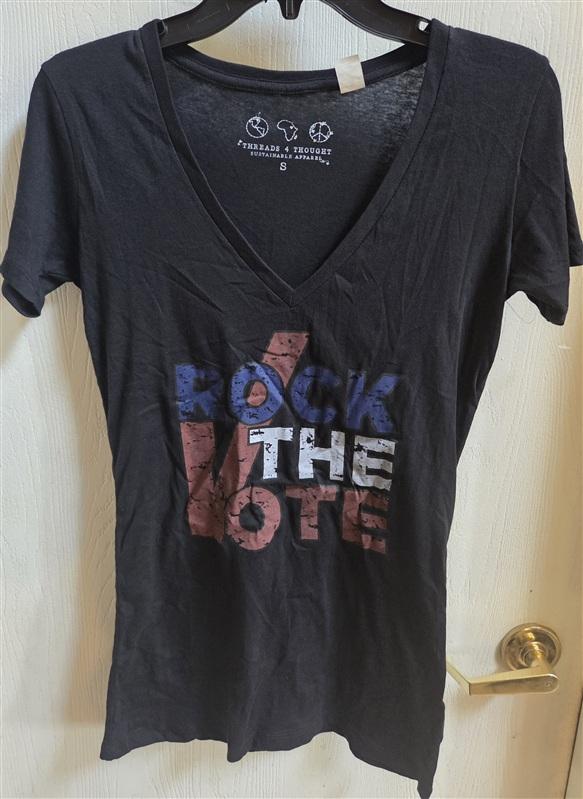NWOT Thread for Thought Small Rock the Vote T-Shirt Black Tee 136459