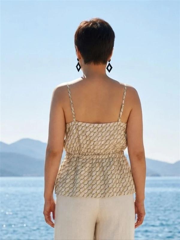 NWT Rye Grass L Peplum Tank Top Elastic Waist Pink Green 136460