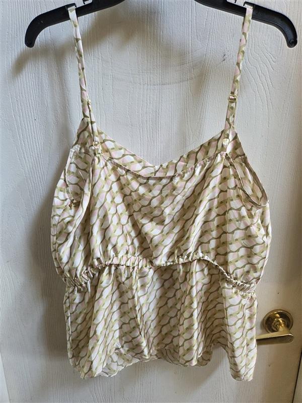 NWT Rye Grass L Peplum Tank Top Elastic Waist Pink Green 136460