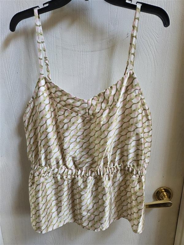 NWT Rye Grass L Peplum Tank Top Elastic Waist Pink Green 136460