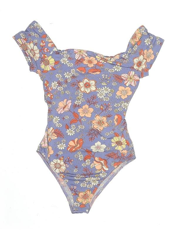 NWOT LUSH S Sammi Cross-Body Cutout Bodysuit Blue Orange brown 136463