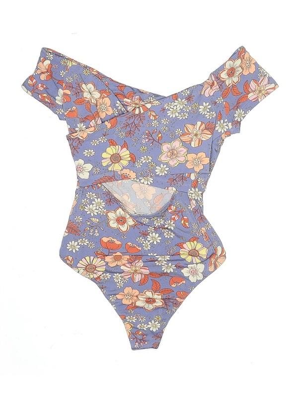 NWOT LUSH S Sammi Cross-Body Cutout Bodysuit Blue Orange brown 136463