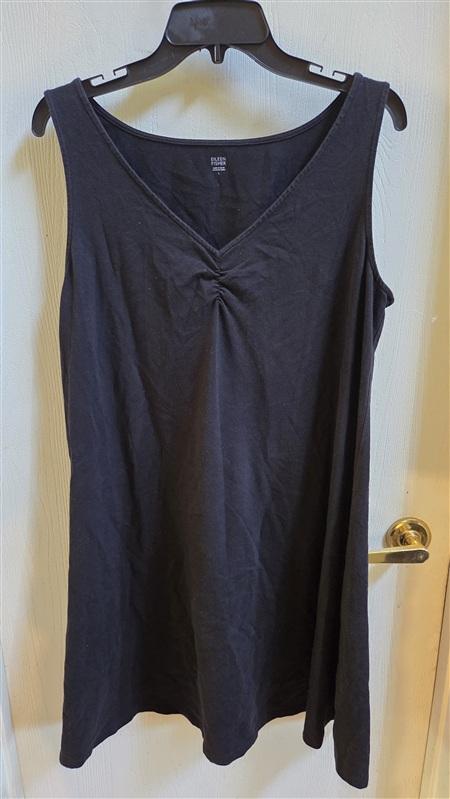 PO Eileen Fisher L Scoop Neck Tunic Shift Dress Black 136468