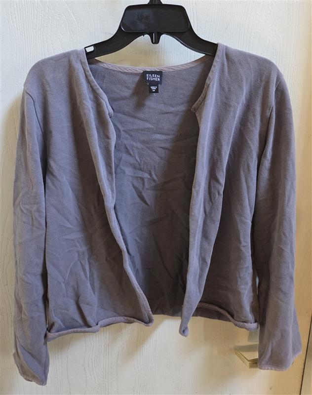 PO Eileen Fisher M Knit Snap Up Jacket No Collar Purple 136469