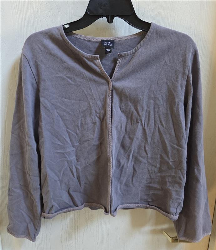 PO Eileen Fisher M Knit Snap Up Jacket No Collar Purple 136469