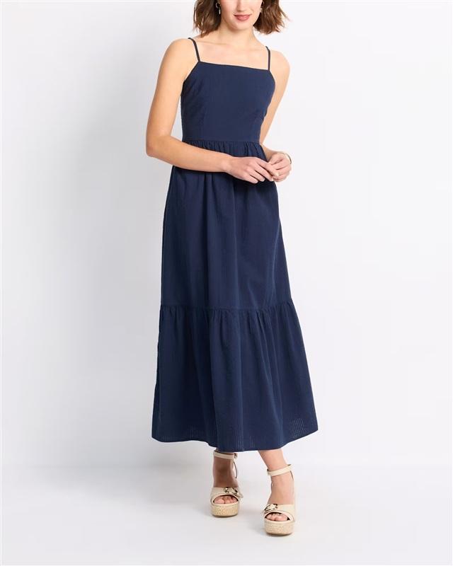 NWOT Dizzy Lizzy S Maxi Dress Sundress Tiered Navy Blue 136470